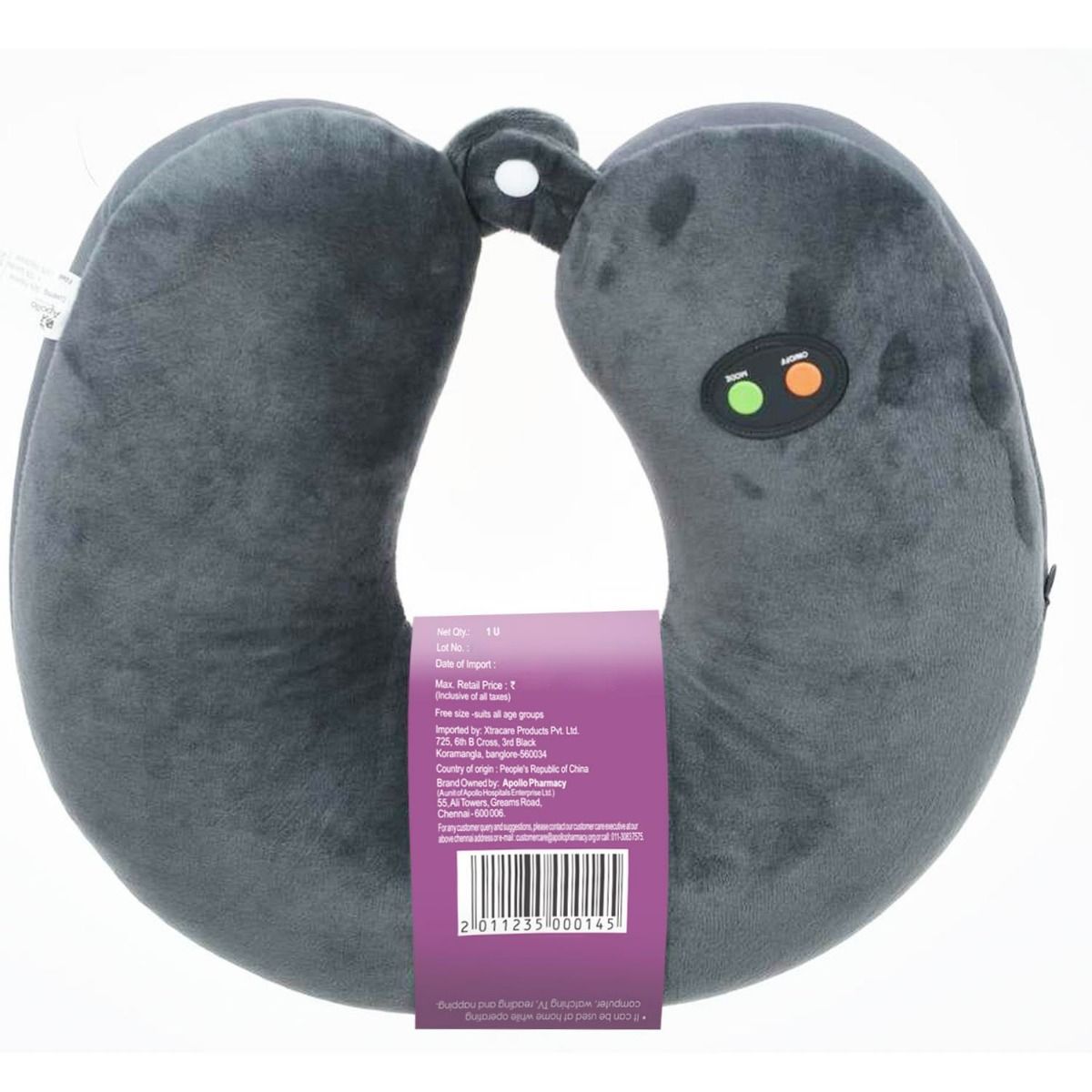 Apollo Pharmacy Travel Neck Pillow with Massager, 1 Count, Pack of 1 