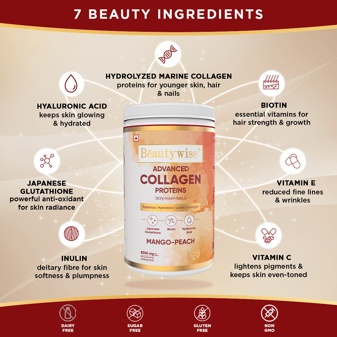 Beautywise Advanced Collagen Proteins Mango Peach Flavour Powder, 250