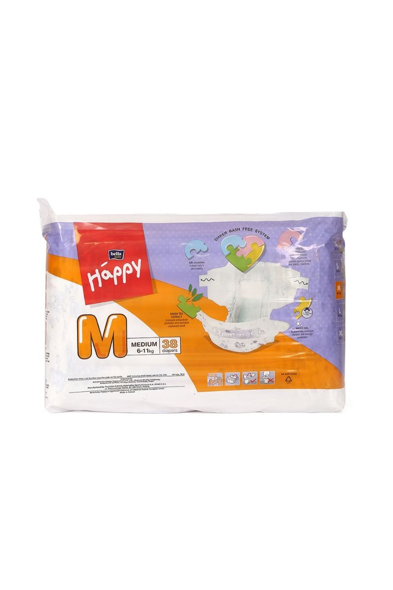 Bella Baby Happy Diapers Medium, 38 Count, Pack of 1 