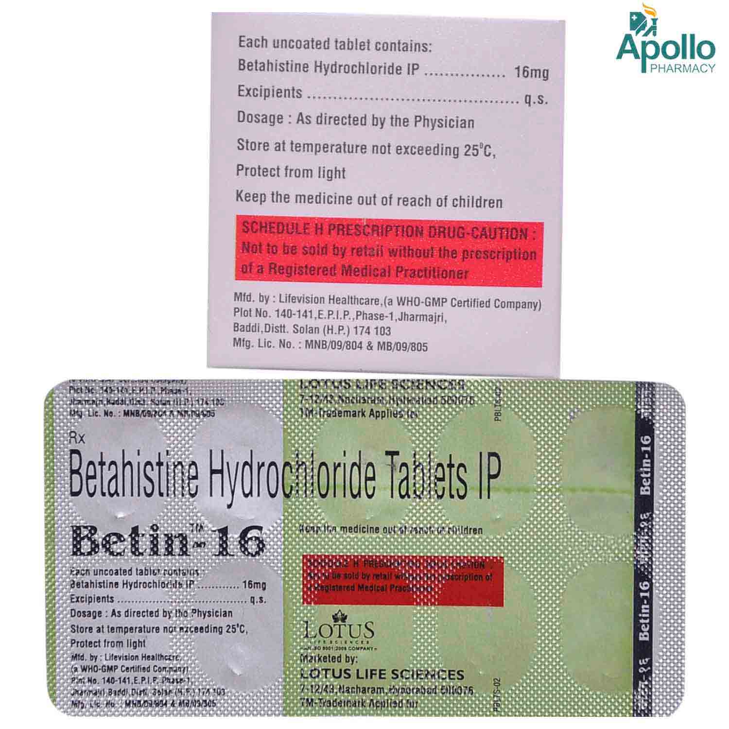 BETIN 16MG TABLET Price, Uses, Side Effects, Composition - Apollo Pharmacy