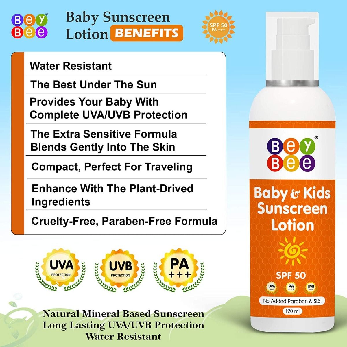 Bey Bee Baby & Kids Sunscreen Lotion SPF 50, 120 ml, Pack of 1 