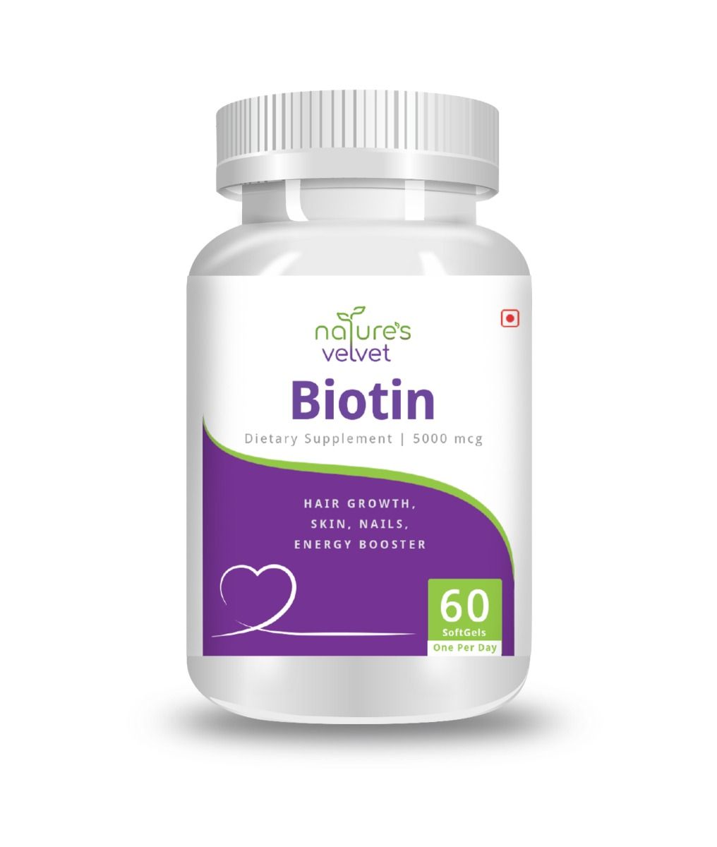 Nature's Velvet Biotin Dietary Supplement 5000 mcg, 60 Softgels, Pack of 1 