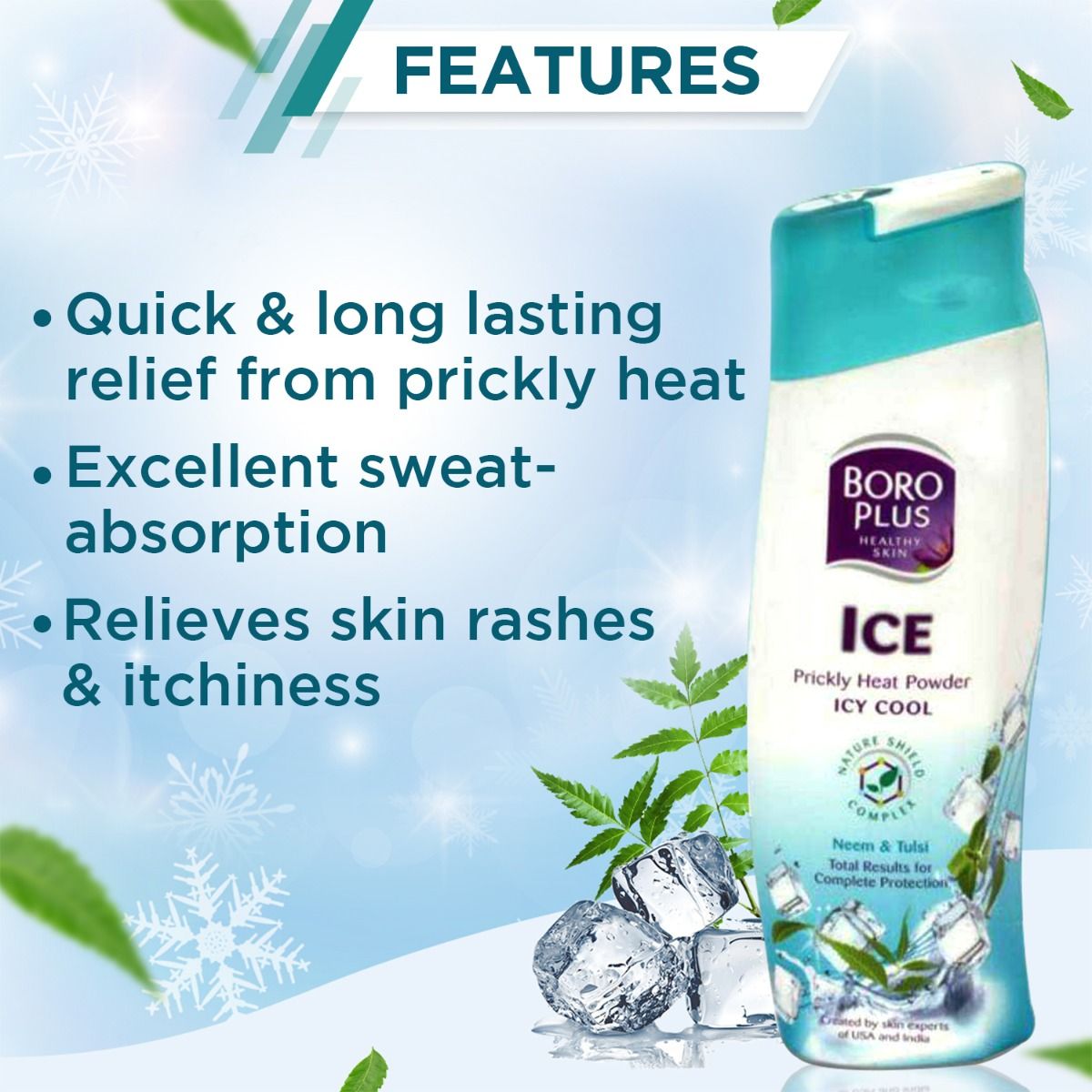 BoroPlus Prickly Heat Ice Cool Powder, 150 gm + 35 gm Extra Price, Uses