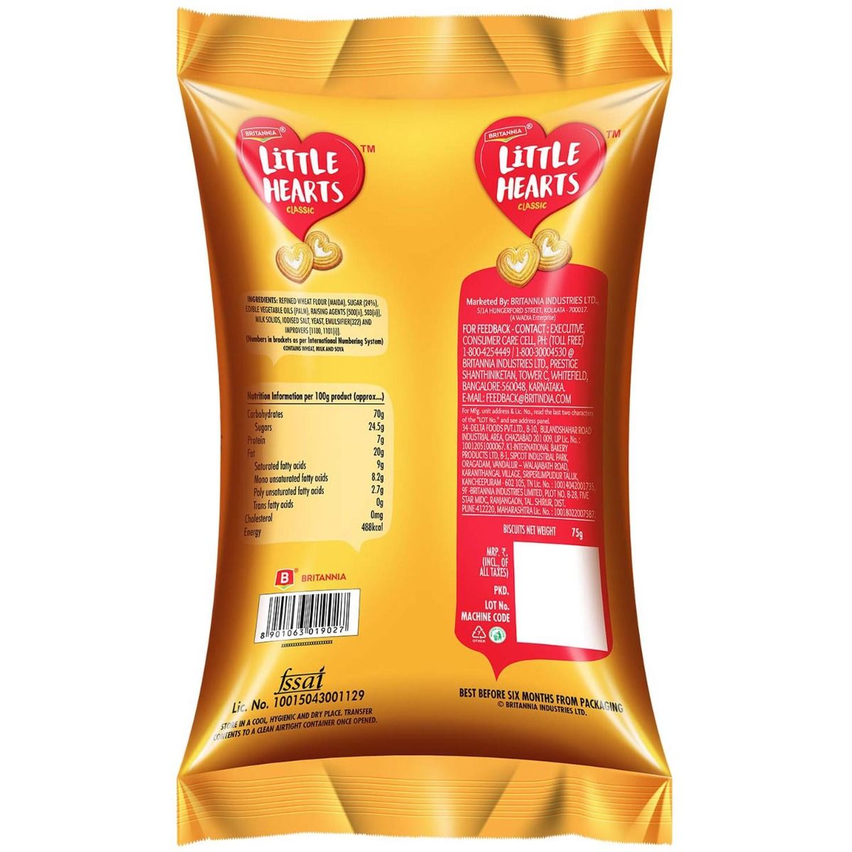 Britannia Little Hearts Biscuits, 75 gm, Pack of 1 