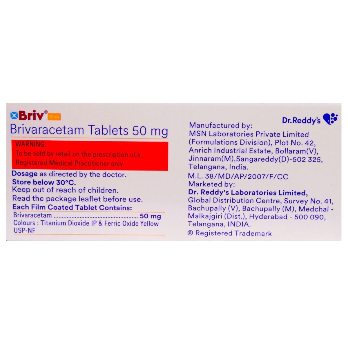 Briv 50 mg Tablet 10's, Pack of 10 TabletS