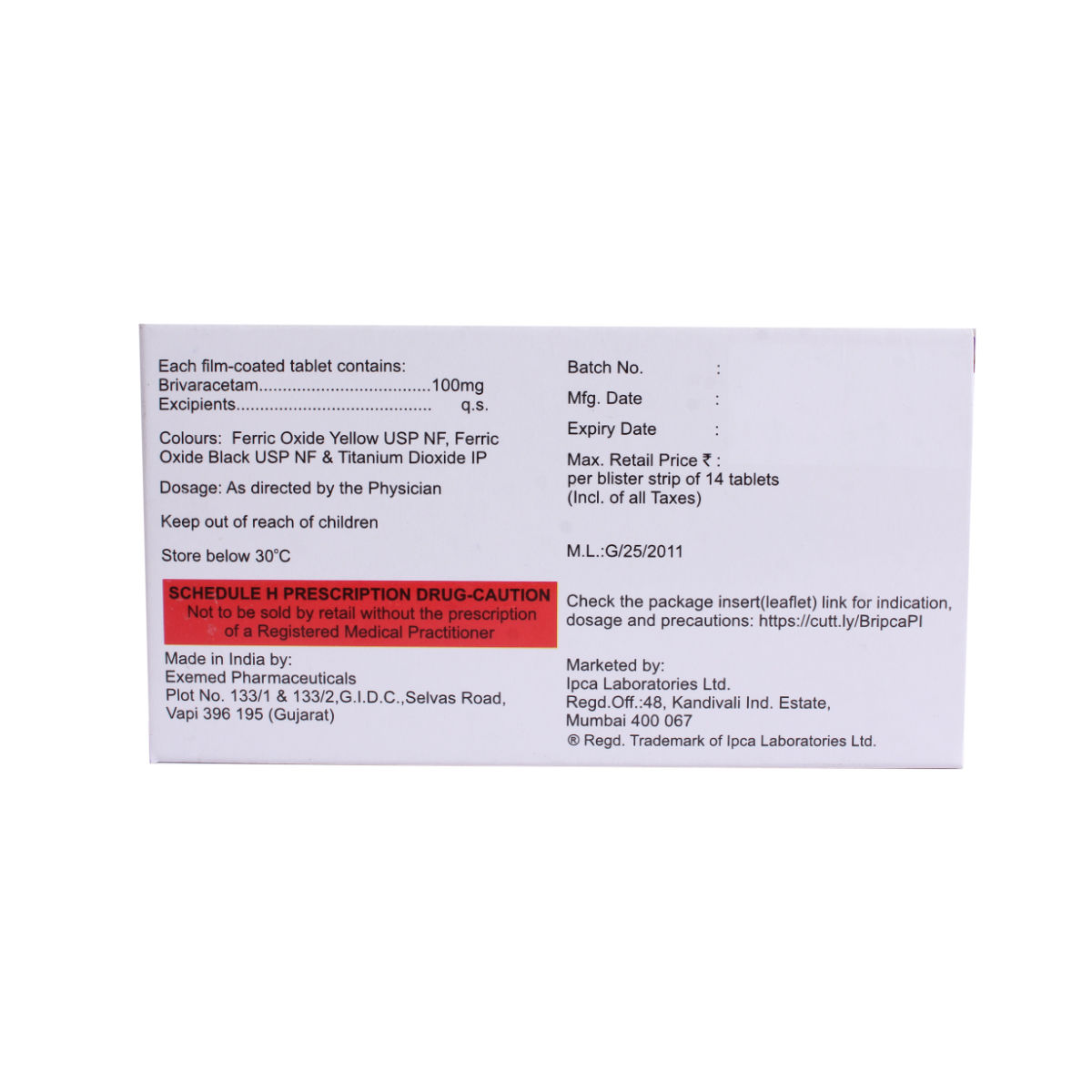 Bripca-100 Tablet 14's Price, Uses, Side Effects, Composition - Apollo ...