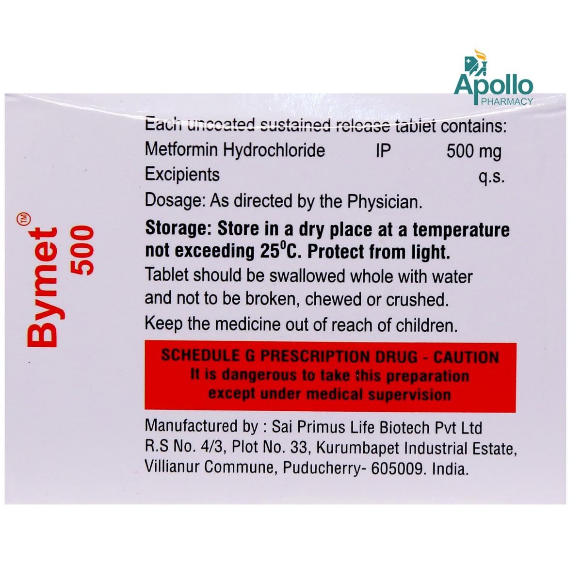 Bitmet R 500 Tab Bymet 500 Tablet 10's Price, Uses, Side Effects, Composition - Apollo ...