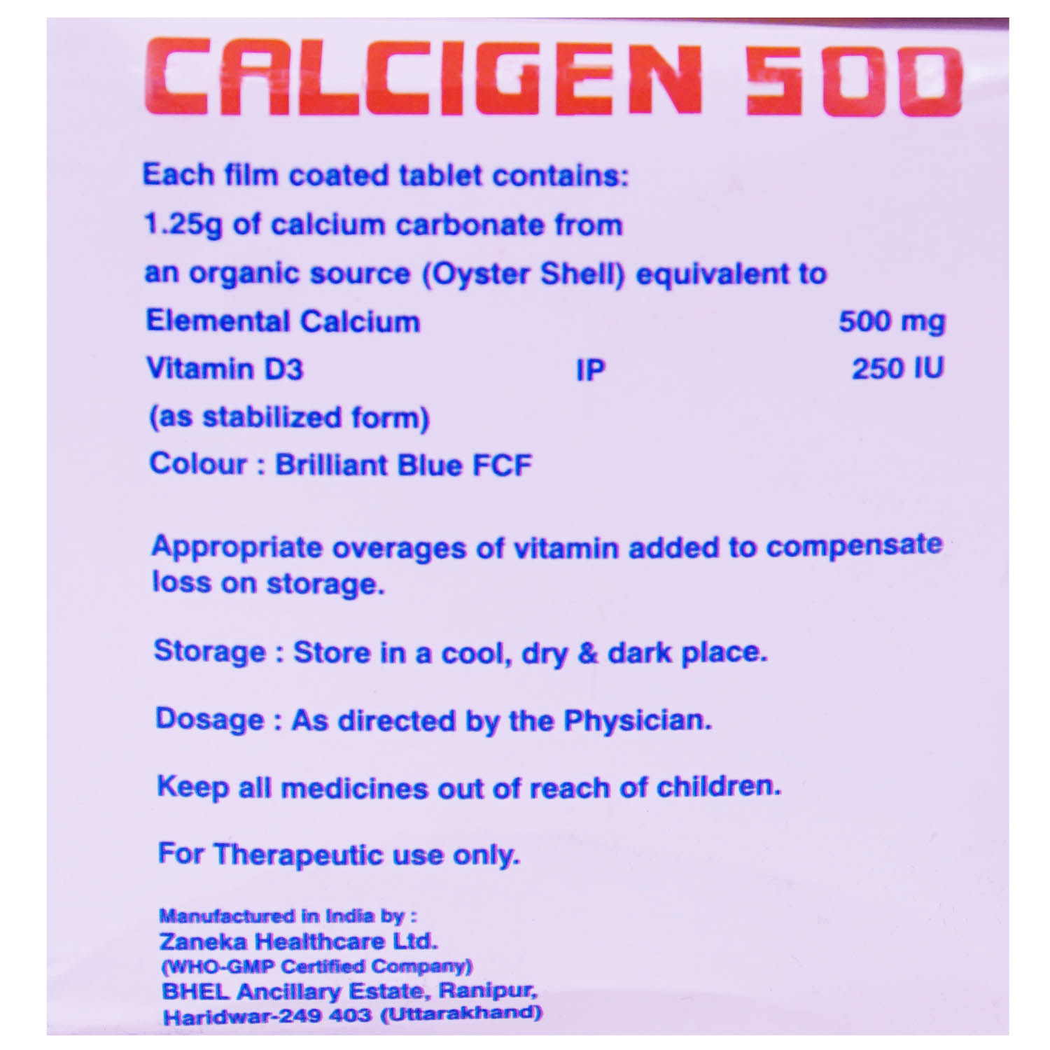 Calcigen 500 Tablet 15's Price, Uses, Side Effects, Composition