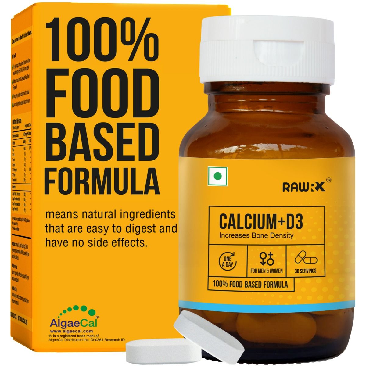 Buy RawRX Plant Based Calcium+D3 with Vitamin C & D3, Magnesium & Zinc  for Bone Health & Joint Support, 30 Tablets Online