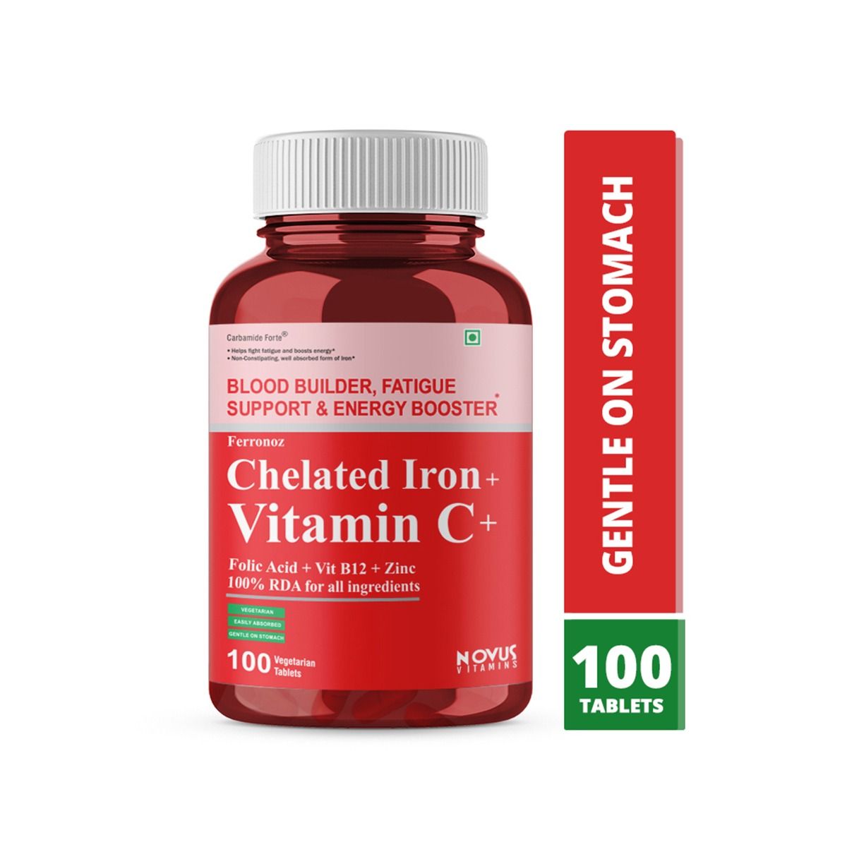 Carbamide Forte Chelated Iron + Vitamin C + Vegetarian Tablets, 100 Count, Pack of 1 