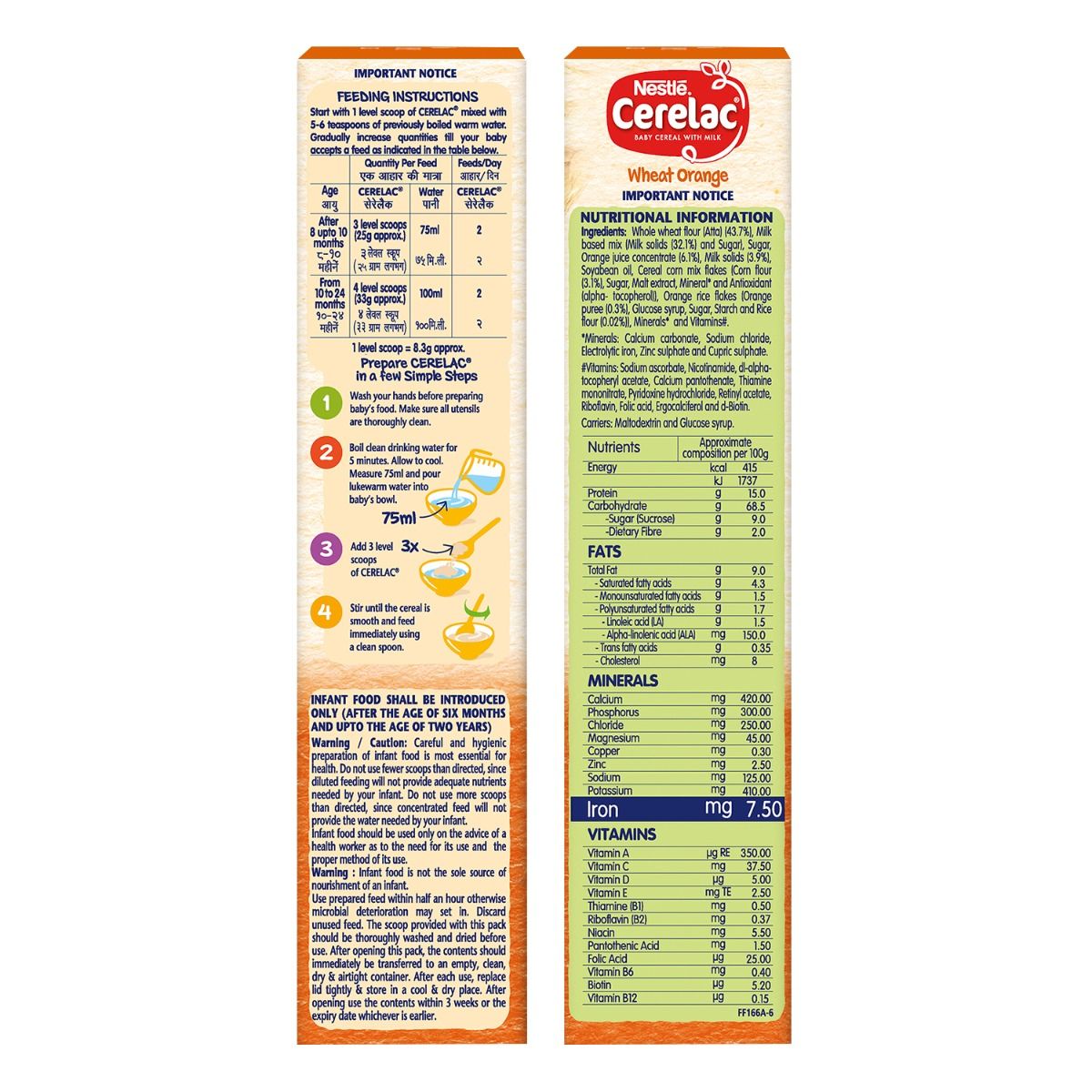 Nestle Cerelac Wheat Orange Baby Cereal, 8 to 12 Months, 300 gm Refill Pack, Pack of 1 