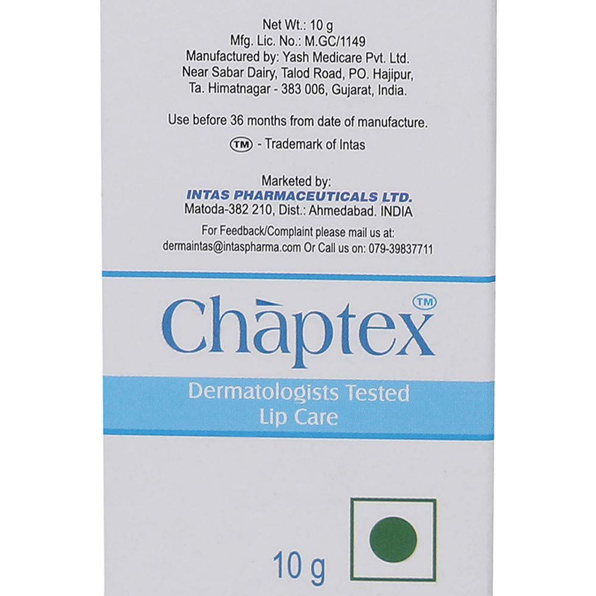 Chaptex Dermotologist Tested Lip Care SPF 15, 10 gm, Pack of 1 