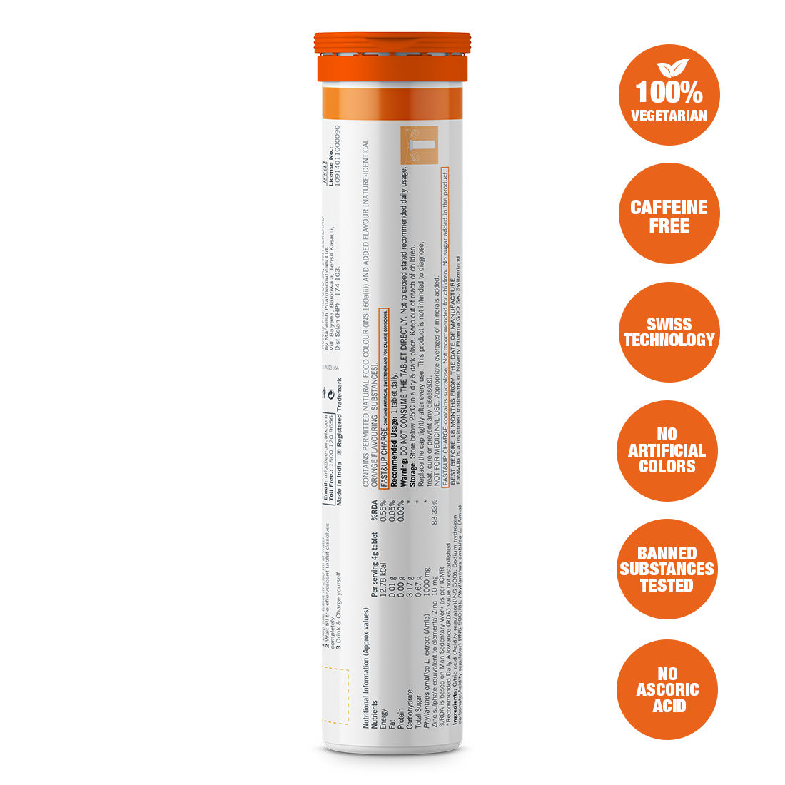 Fast&Up Charge Natural Vitamin C & Zinc Orange Flavour, 20 Effervescent Tablets, Pack of 1 TABLET