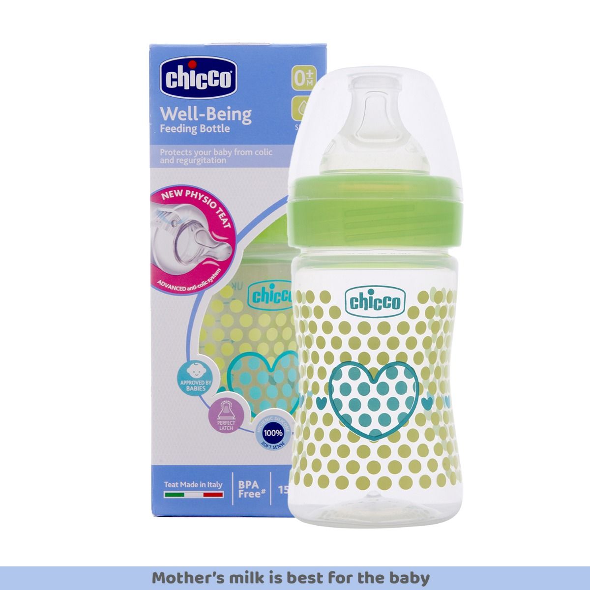 Chicco Well-Being Green Feeding Bottle, 150 ml, Pack of 1 