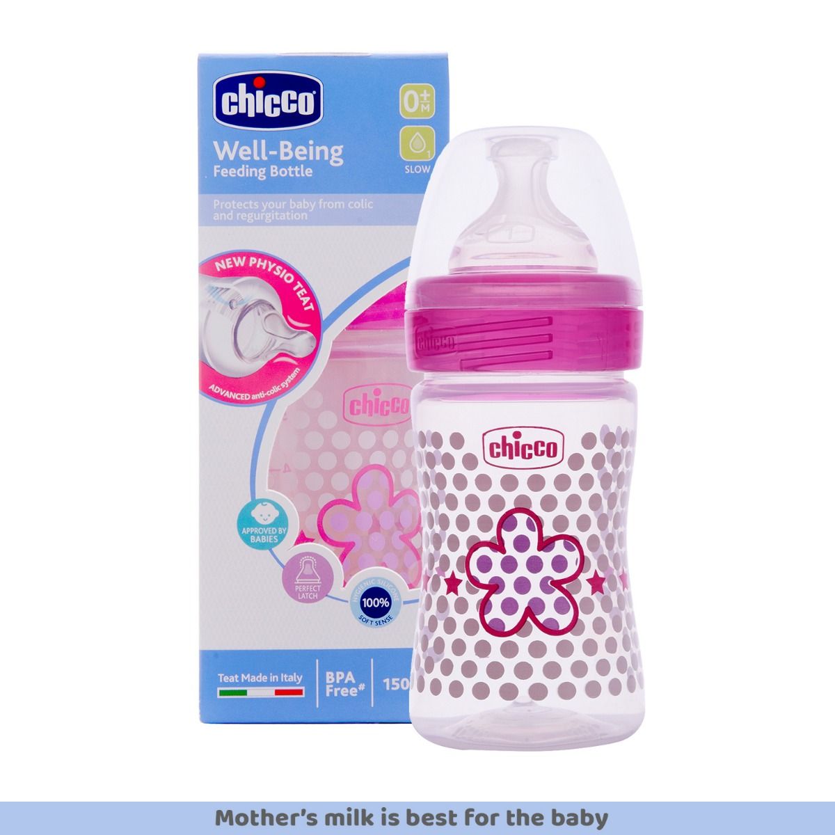 Chicco Well-Being Pink Feeding Bottle, 150 ml, Pack of 1 
