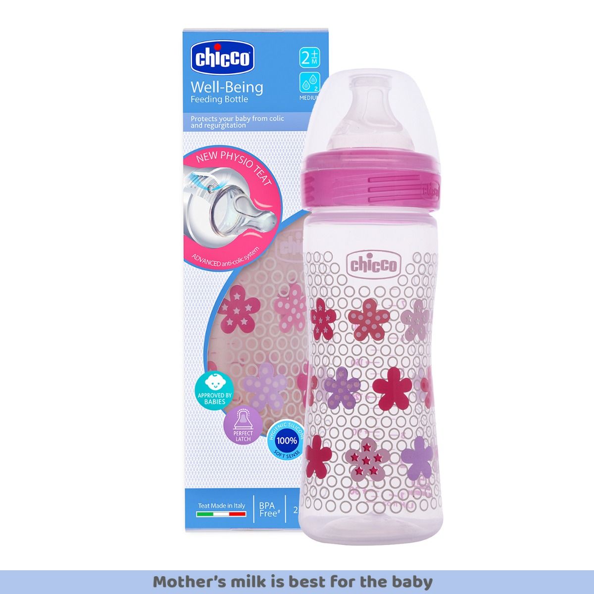 Pink Chicco Chicco WellBeing 250 ML Advanced Anti-Colic BPA Free Feeding Bottle, 