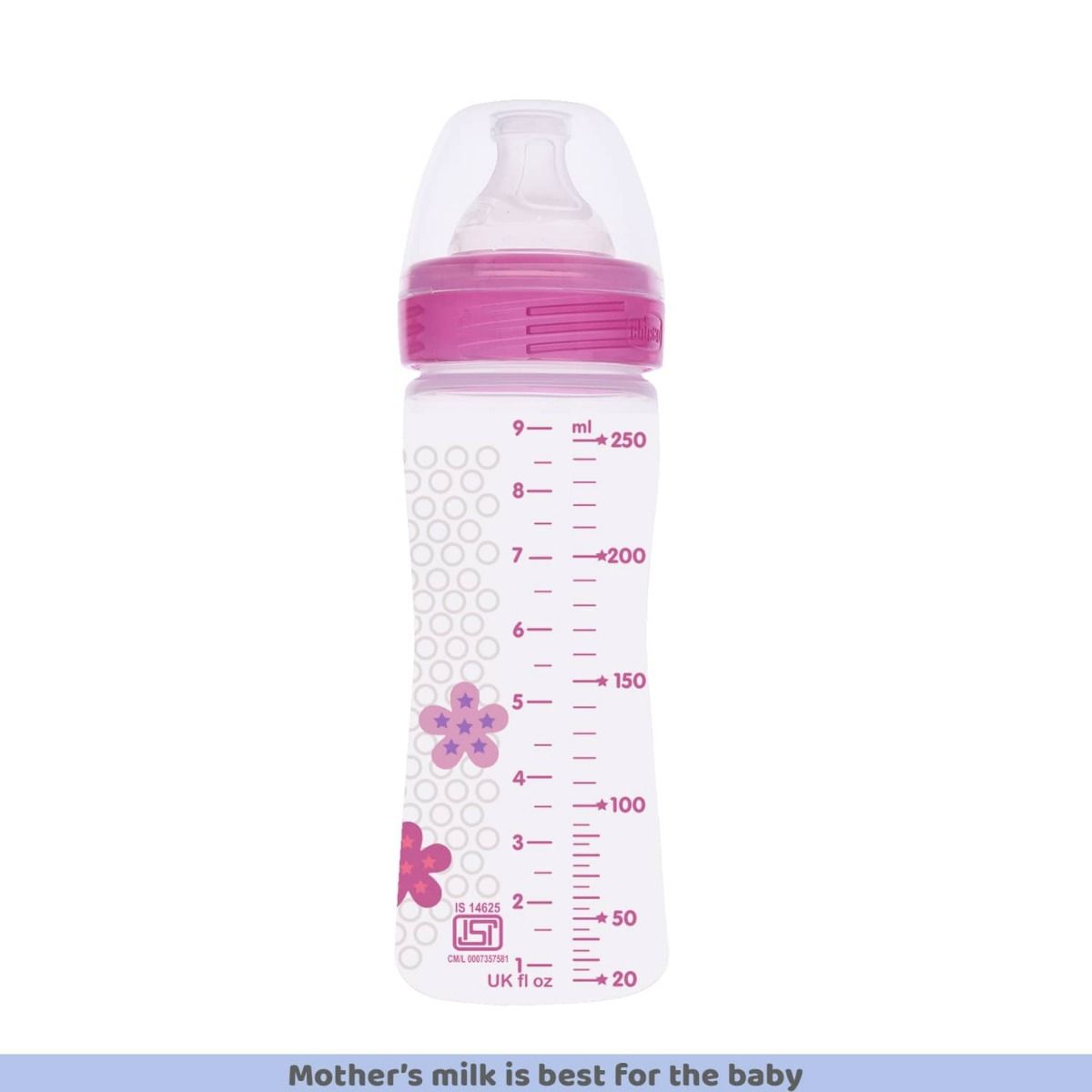 Chicco Well-Being Pink Feeding Bottle, 250 ml, Pack of 1 
