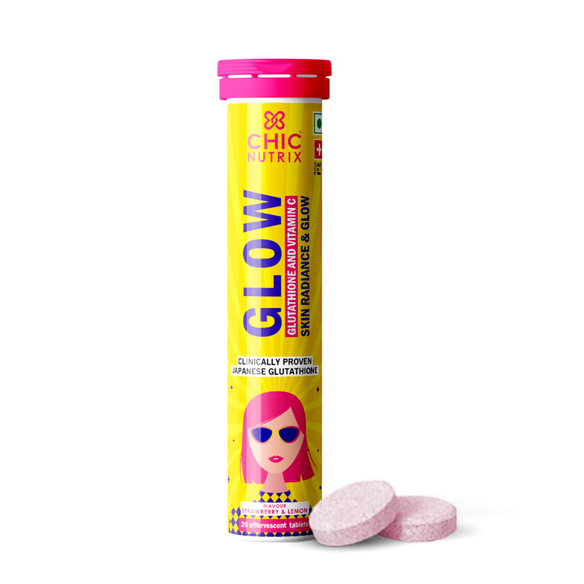 Chicnutrix Glow Glutathione & Vitamin C, 20 Effervescent Tablets, Pack of 1 