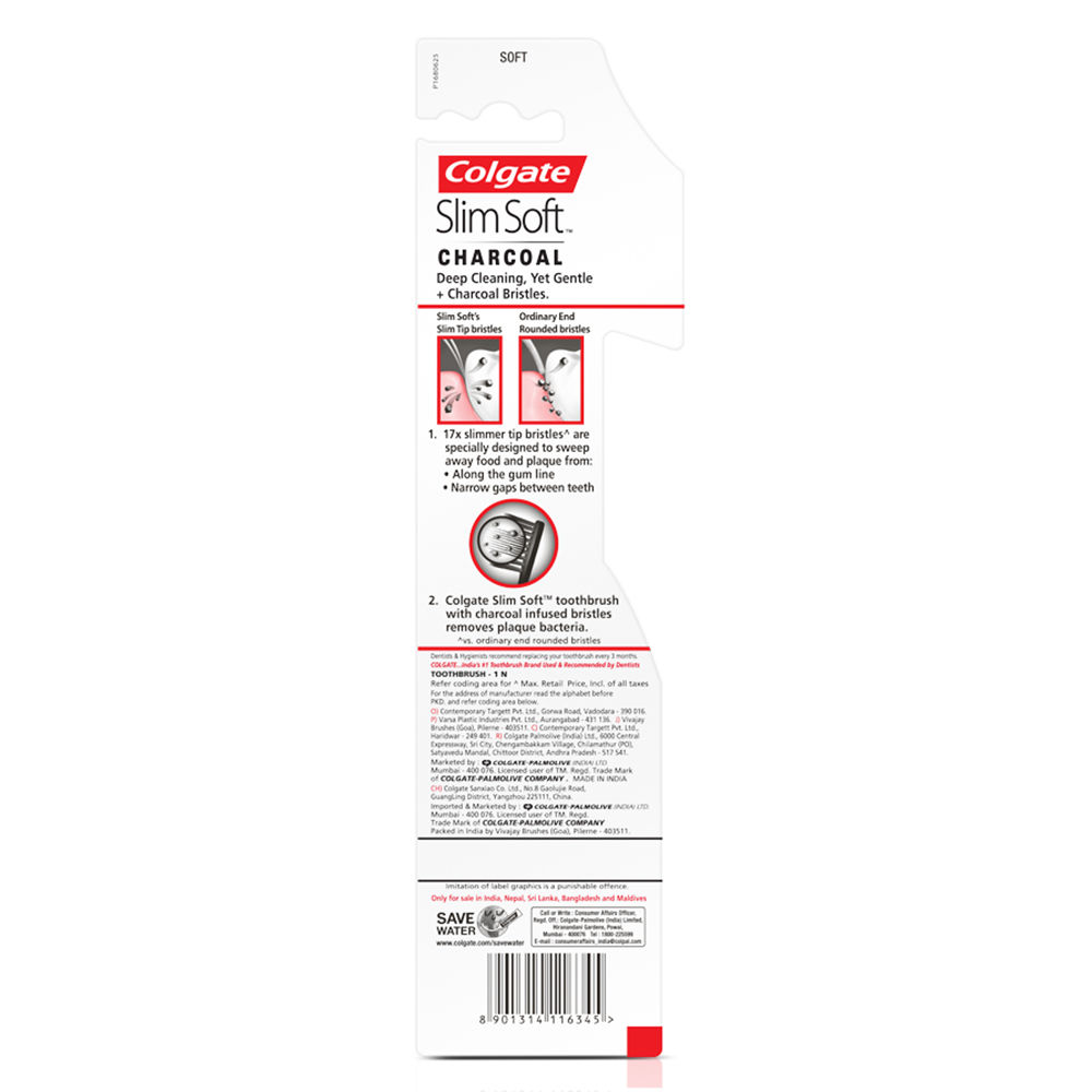 Colgate Slim Soft Charcoal Toothbrush, 1 Count Price, Uses, Side ...