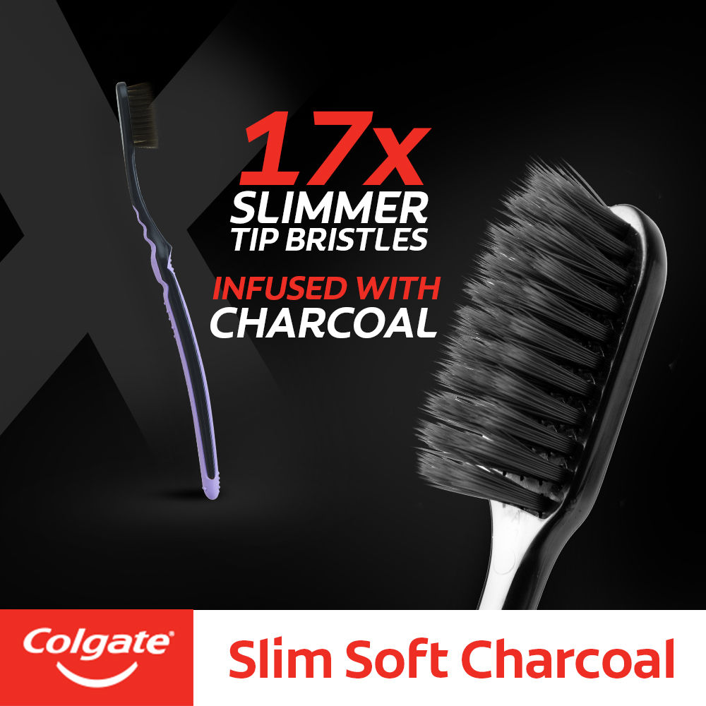 Colgate Slim Soft Charcoal Toothbrush, 4 Count (Buy 2, Get 2 Free), Pack of 1 