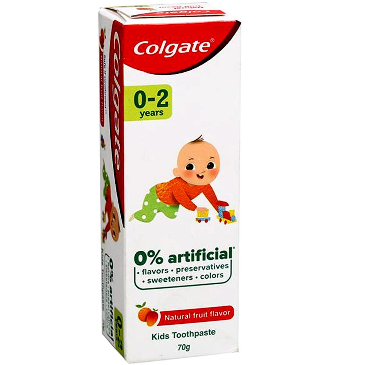 Colgate Toothpaste for Kids (0-2 years), Natural Fruit Flavour, Fluoride Free 70 gm, Pack of 1 