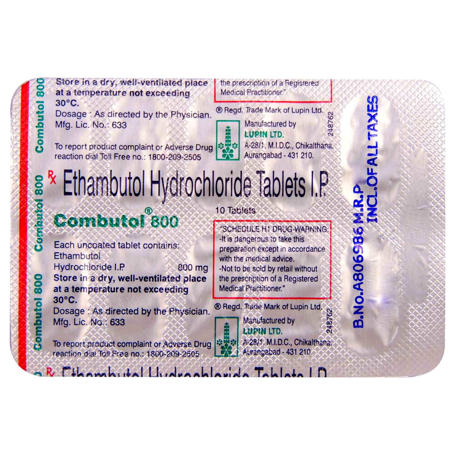 Combutol 800 Tablet 10's Price, Uses, Side Effects, Composition