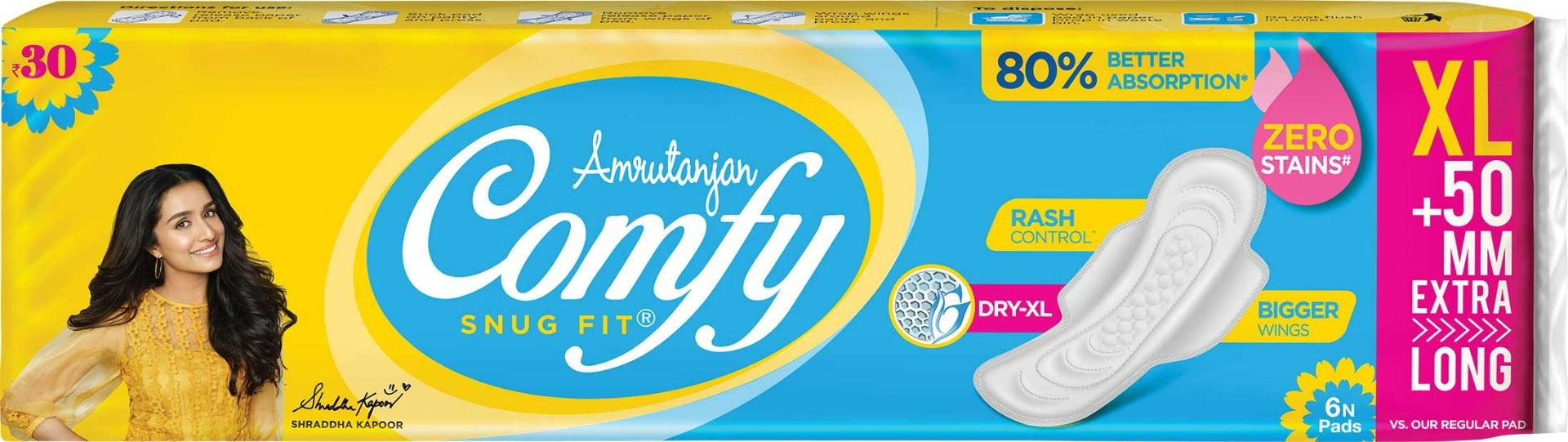 Amrutanjan Comfy Snug Fit Dry Pads XL, 6 Count, Pack of 1 