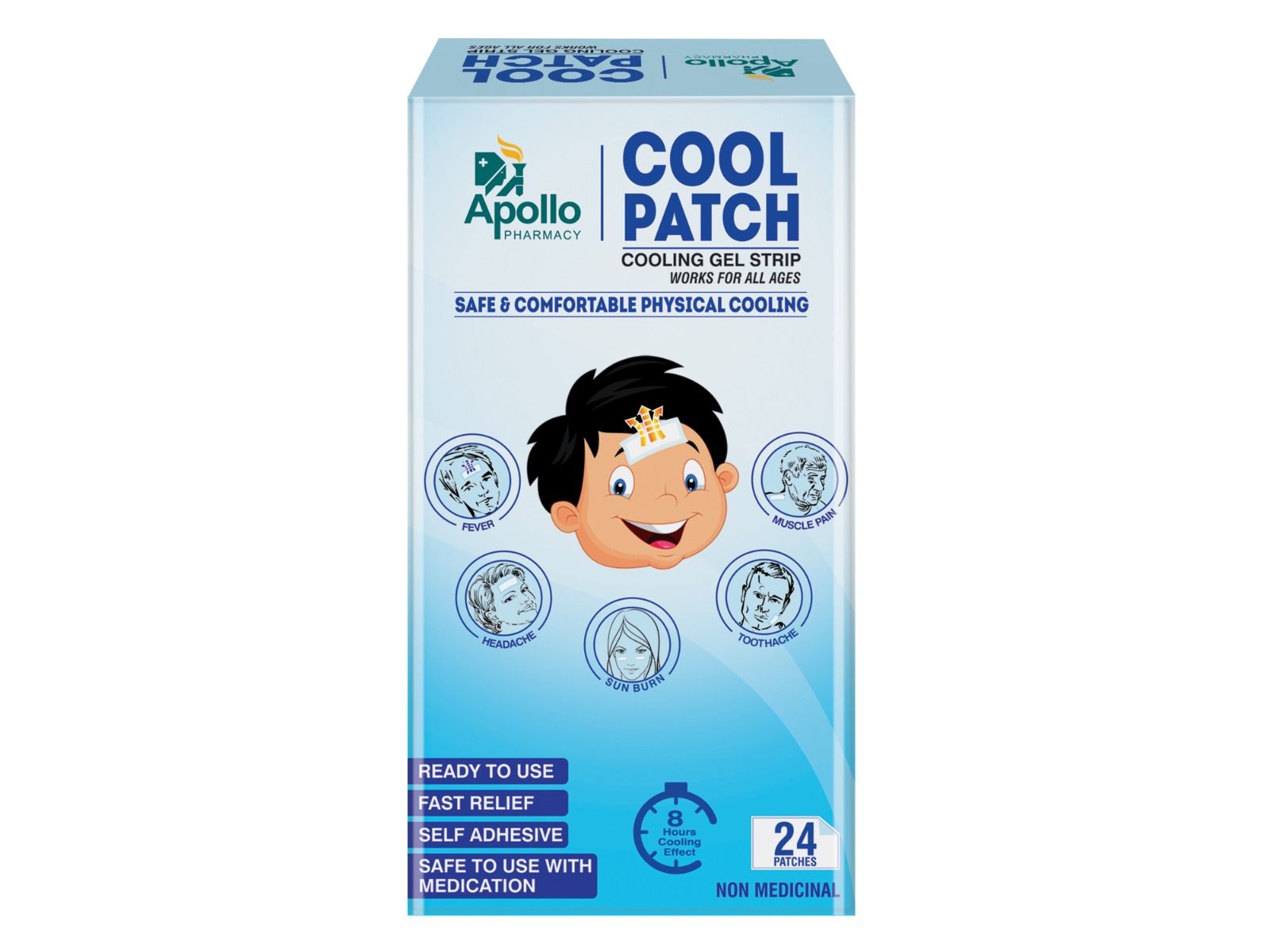 Apollo Pharmacy Cool Patch Cooling Gel Strip, 24 Count, Pack of 1 