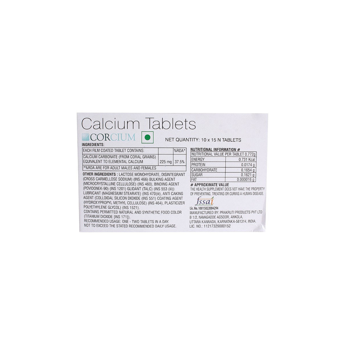 Corcium Tablet 15's, Pack of 15 TABLETS