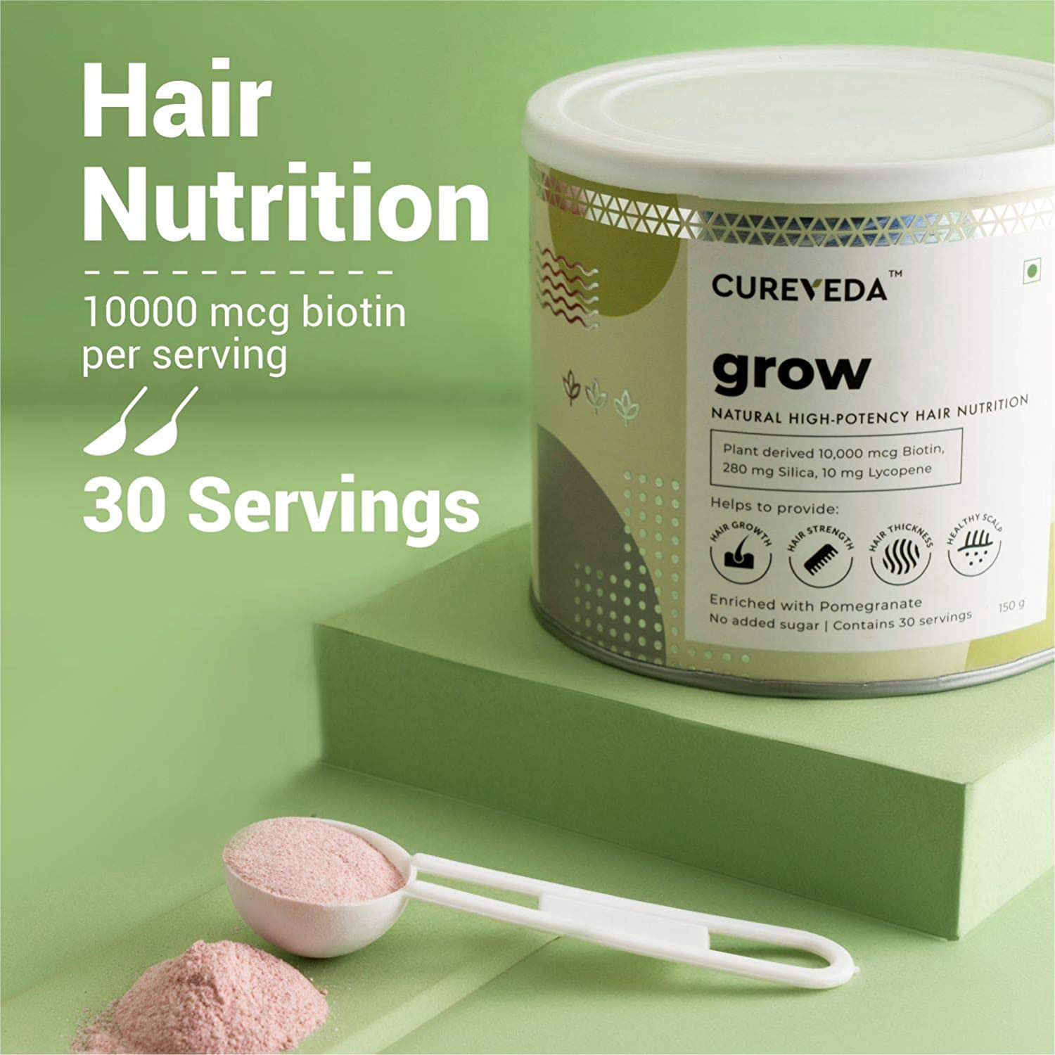 Buy Cureveda Grow Natural High Potency Hair Nutrition Powder, 150 gm Online