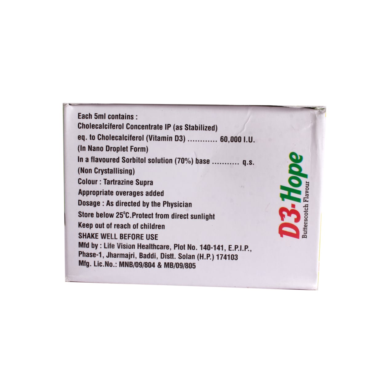 D3-Hope 60K Sugar Free Butterscotch Flavour Oral Solution 5 ml, Pack of 1 SOLUTION