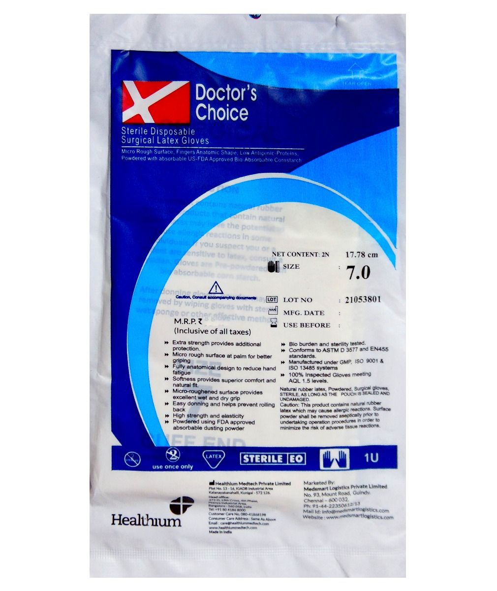 Buy Doctor's Choice Sterile Disposable Surgical Latex Gloves Size-7.0, 1 Pair Online