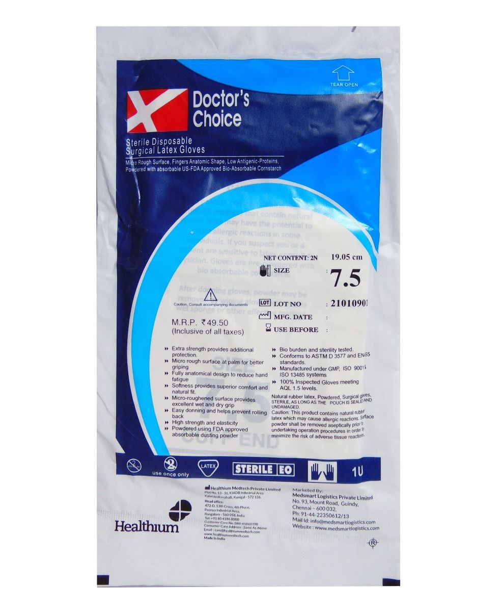 Buy Doctor's Choice Sterile Disposable Surgical Latex Gloves Size-7. 5, 1 Pair Online