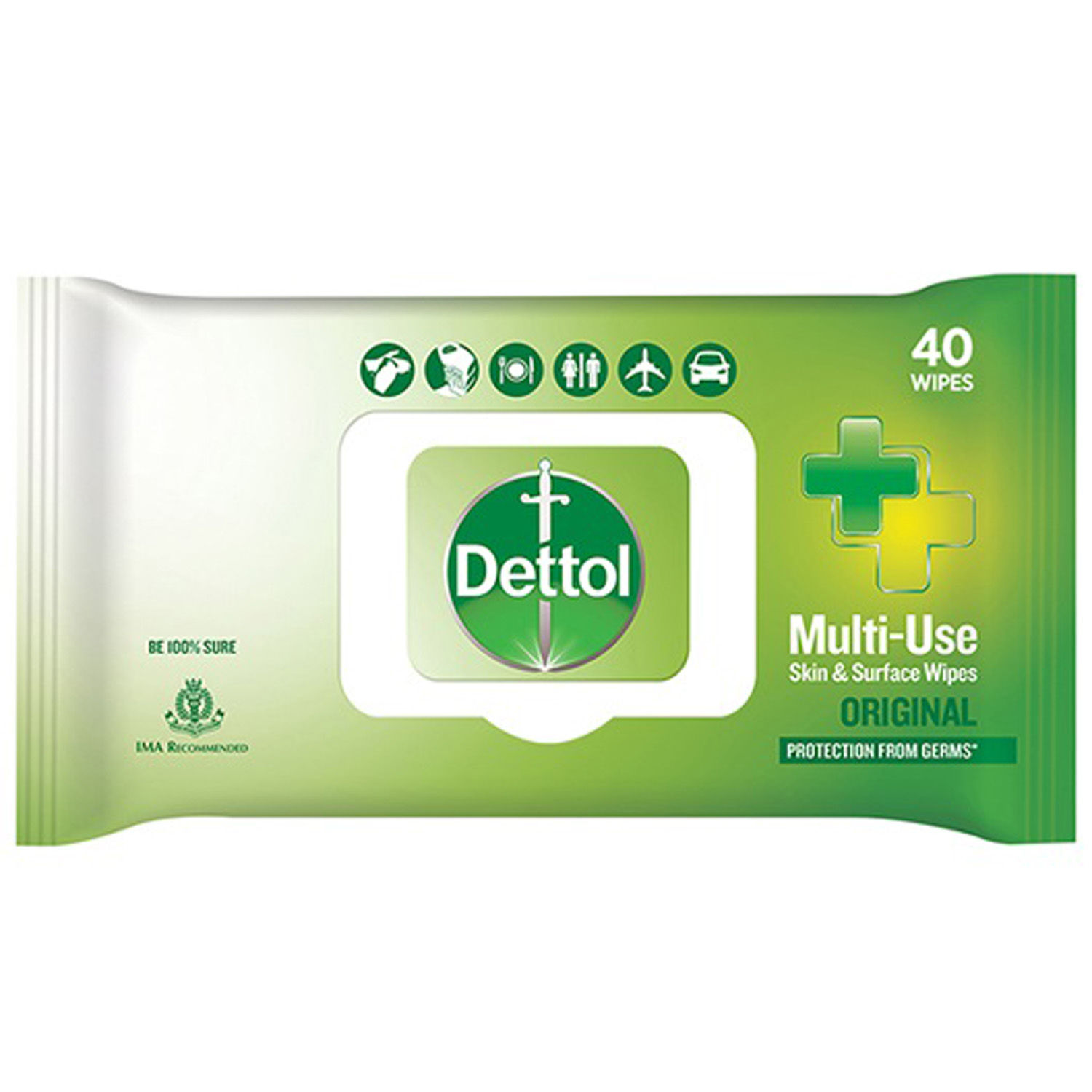 Dettol Original Multi-Use Skin & Surface Wipes, 40 Count, Pack of 1 