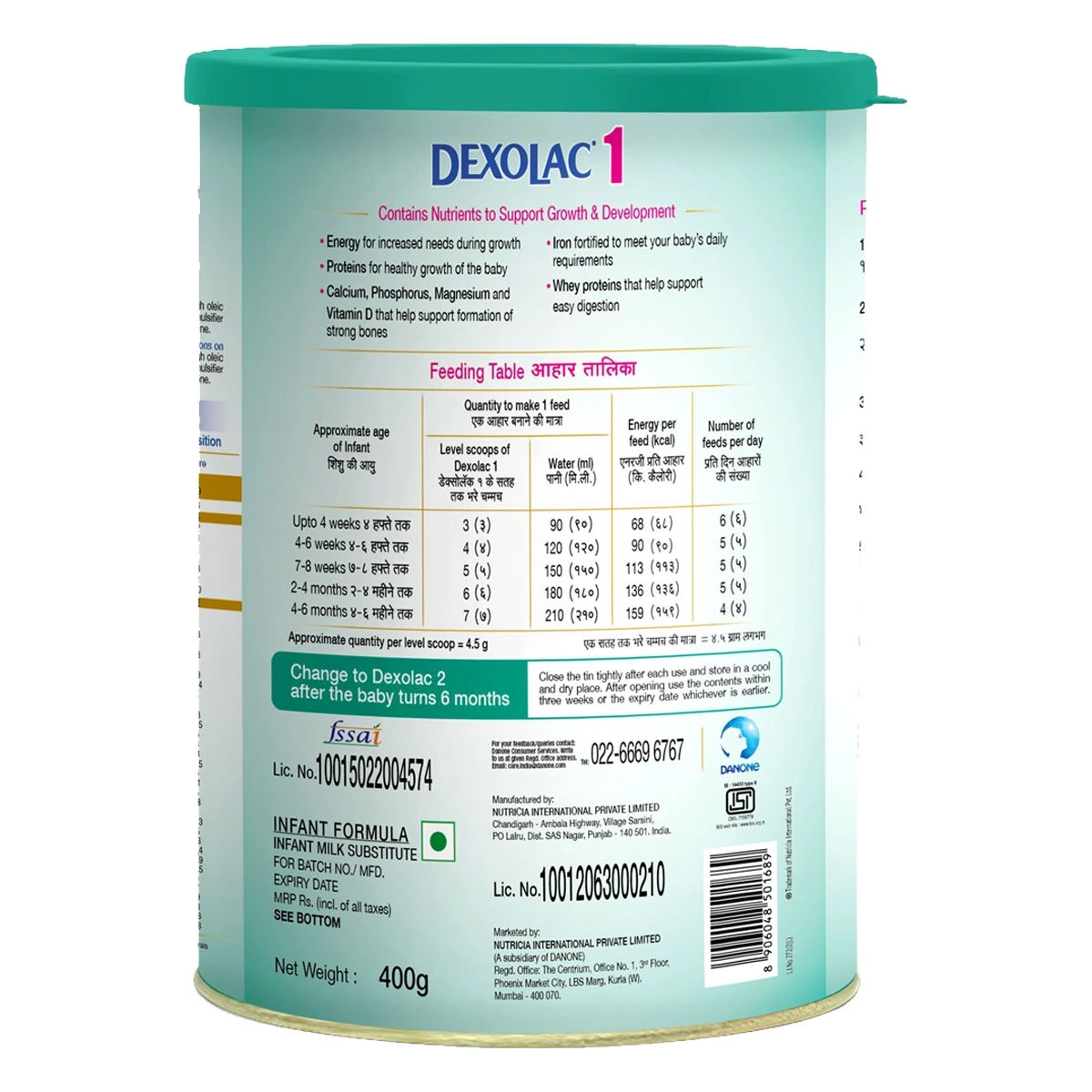 Dexolac Infant Formula Stage 1 Powder (Up to 6 Months), 400 gm Tin