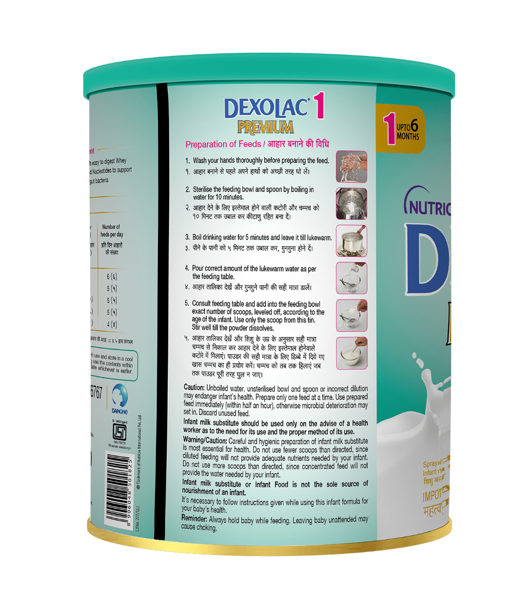 Dexolac Premium Infant Formula, Stage 1, Up to 6 Months, 400 gm Tin, Pack of 1 