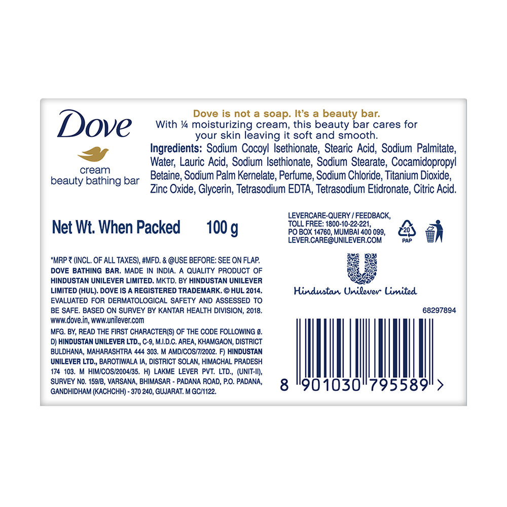 Dove Cream Beauty Bathing Bar, 100 gm, Pack of 1 