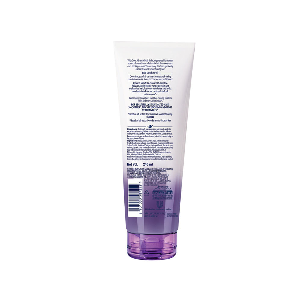 Dove Rejuvenated Volume Shampoo Ingredients Dove Rejuvenated Volume Shampoo, 240 ml Price, Uses, Side Effects