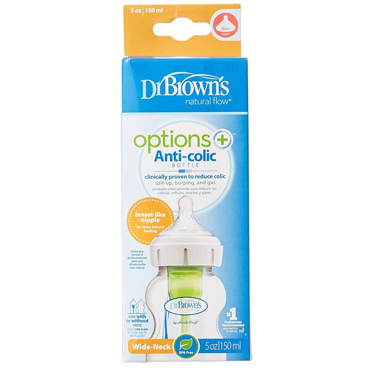 Buy Dr.Brown's Wide-Neck Options+ Anti-Colic Feeding Bottle, 150 ml Online