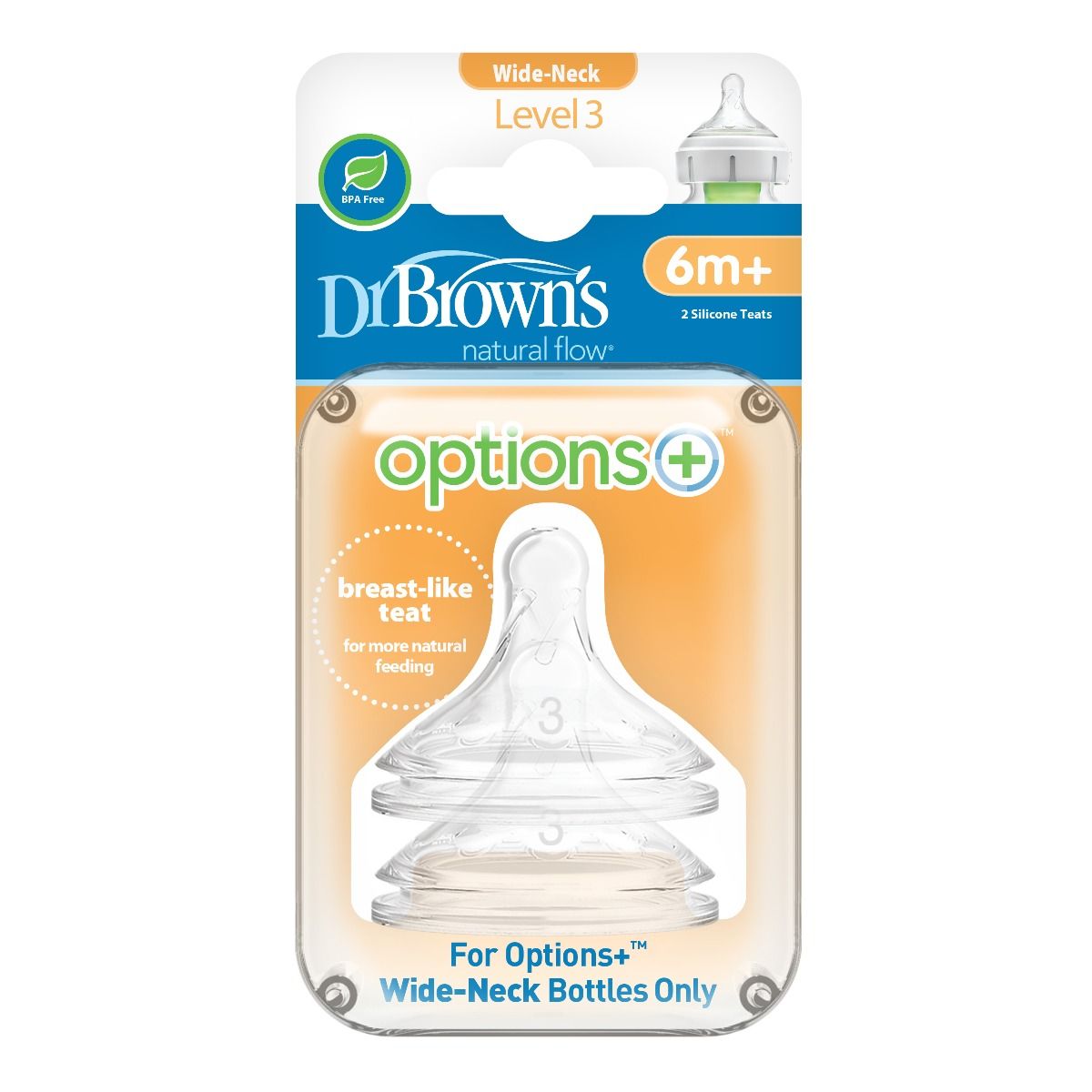 Buy Dr.Brown's Level 3 Wide-Neck Silicone Options+ Nipple Pack, 2 Count Online