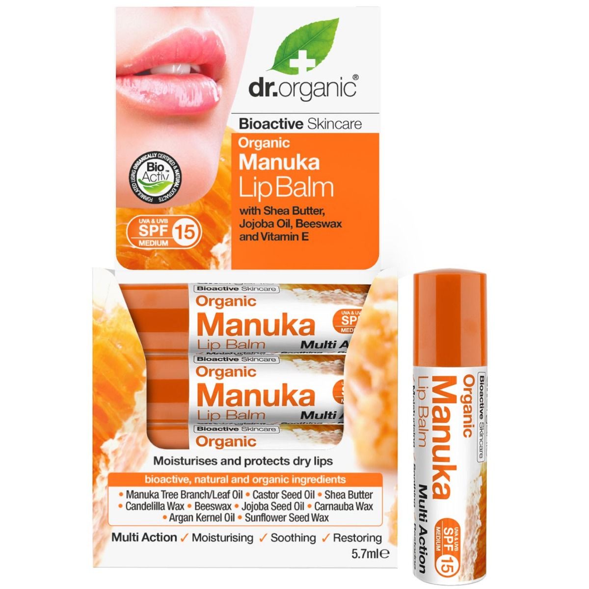 Buy dr.organic Manuka Lip Balm SPF 15 UVA & UVB, 5.7 ml  Online
