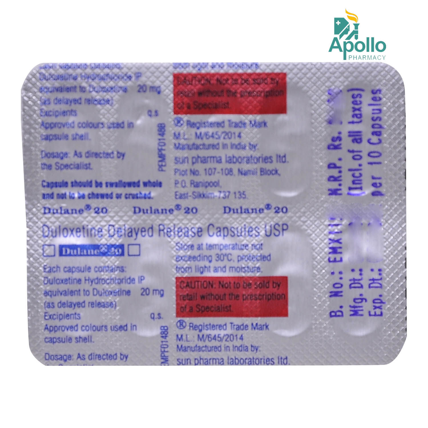 Dulane 20 Capsule 10's Price, Uses, Side Effects, Composition - Apollo ...