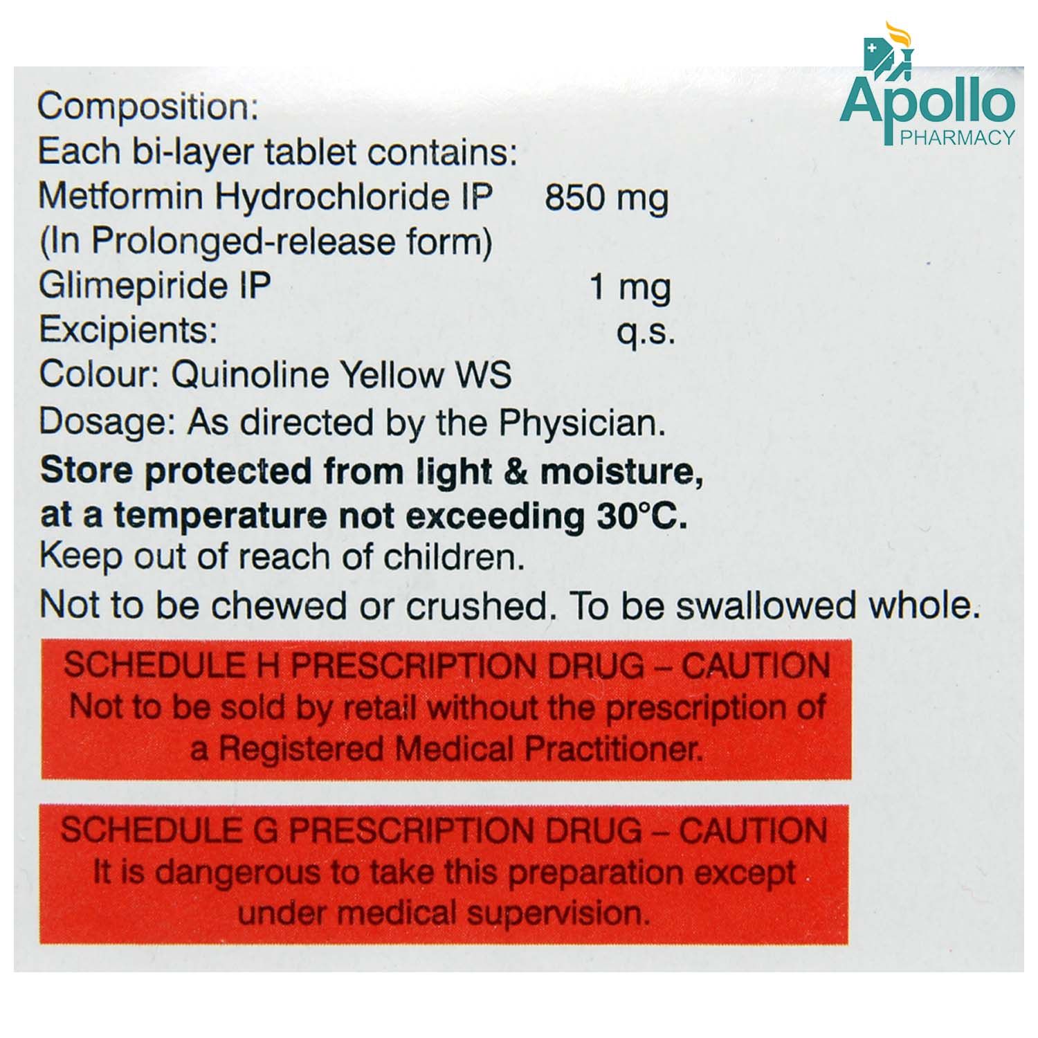 DUOPIL HS 1/850MG TABLET, Pack of 10 TABLETS
