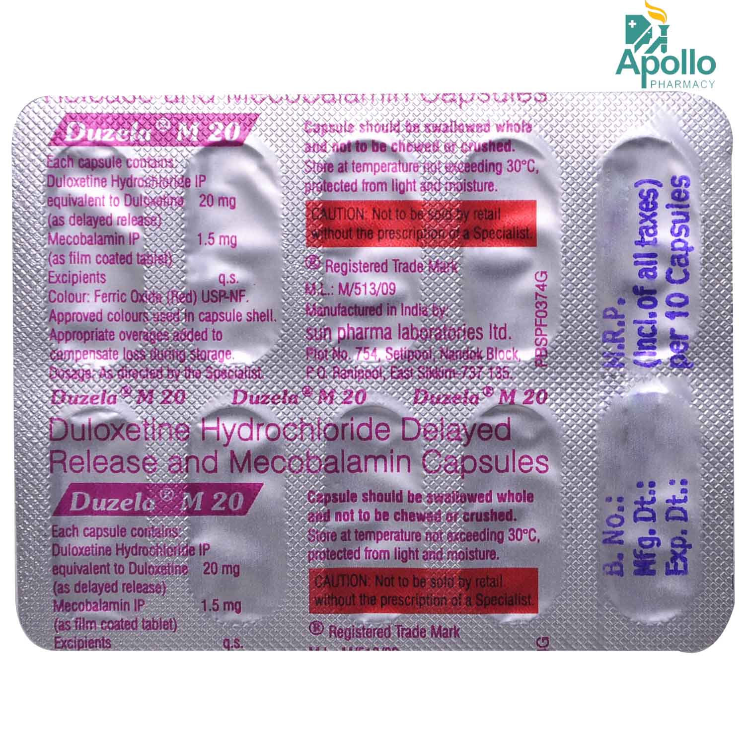 Duzela M 20 Capsule 10's Price, Uses, Side Effects, Composition