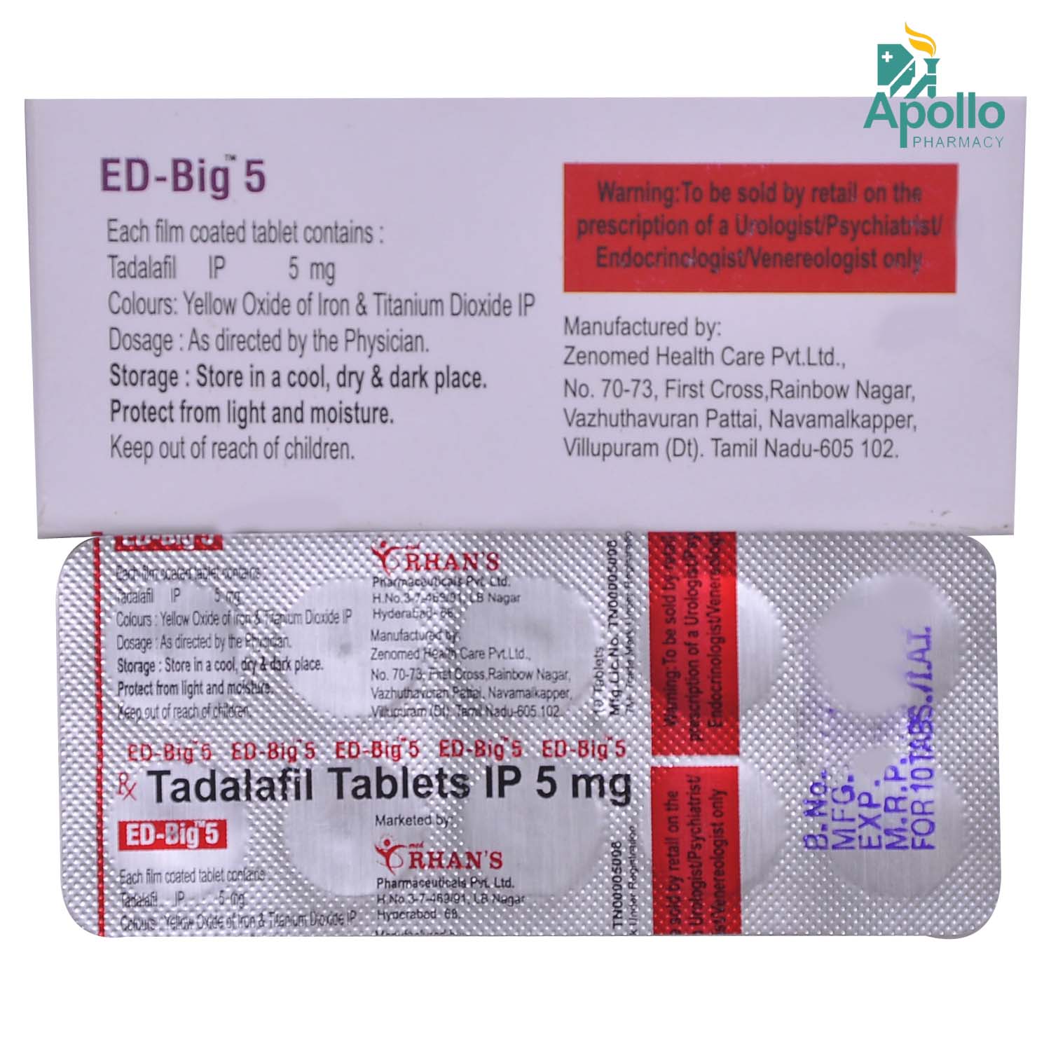 Ed-Big 5mg Tablet 10's, Pack of 10 TabletS