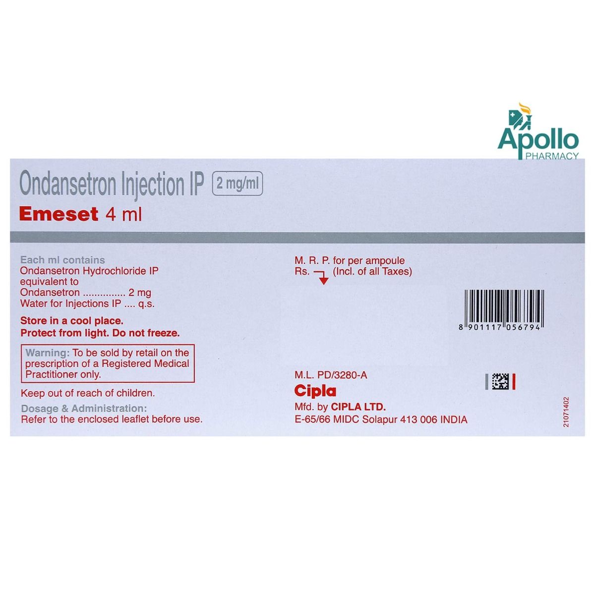 Emeset Injection 10X4 ml, Pack of 10 INJECTIONS