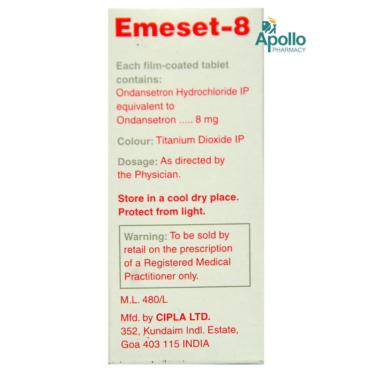 Emeset 8 Tablet 10's Price, Uses, Side Effects, Composition Apollo