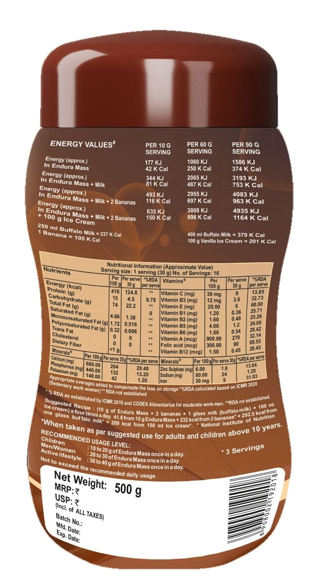 Endura Mass Chocolate Flavour Powder, 500 gm Price, Uses, Side Effects