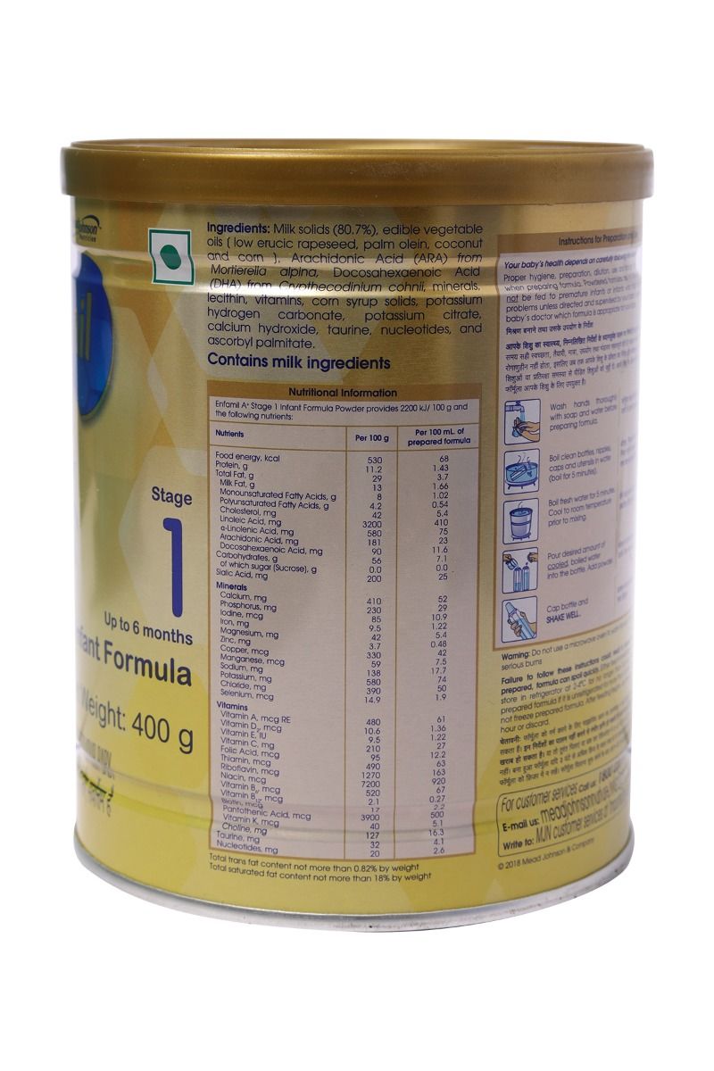 Enfamil A+ Infant Formula Stage 1 Powder, 400 gm, Pack of 1 