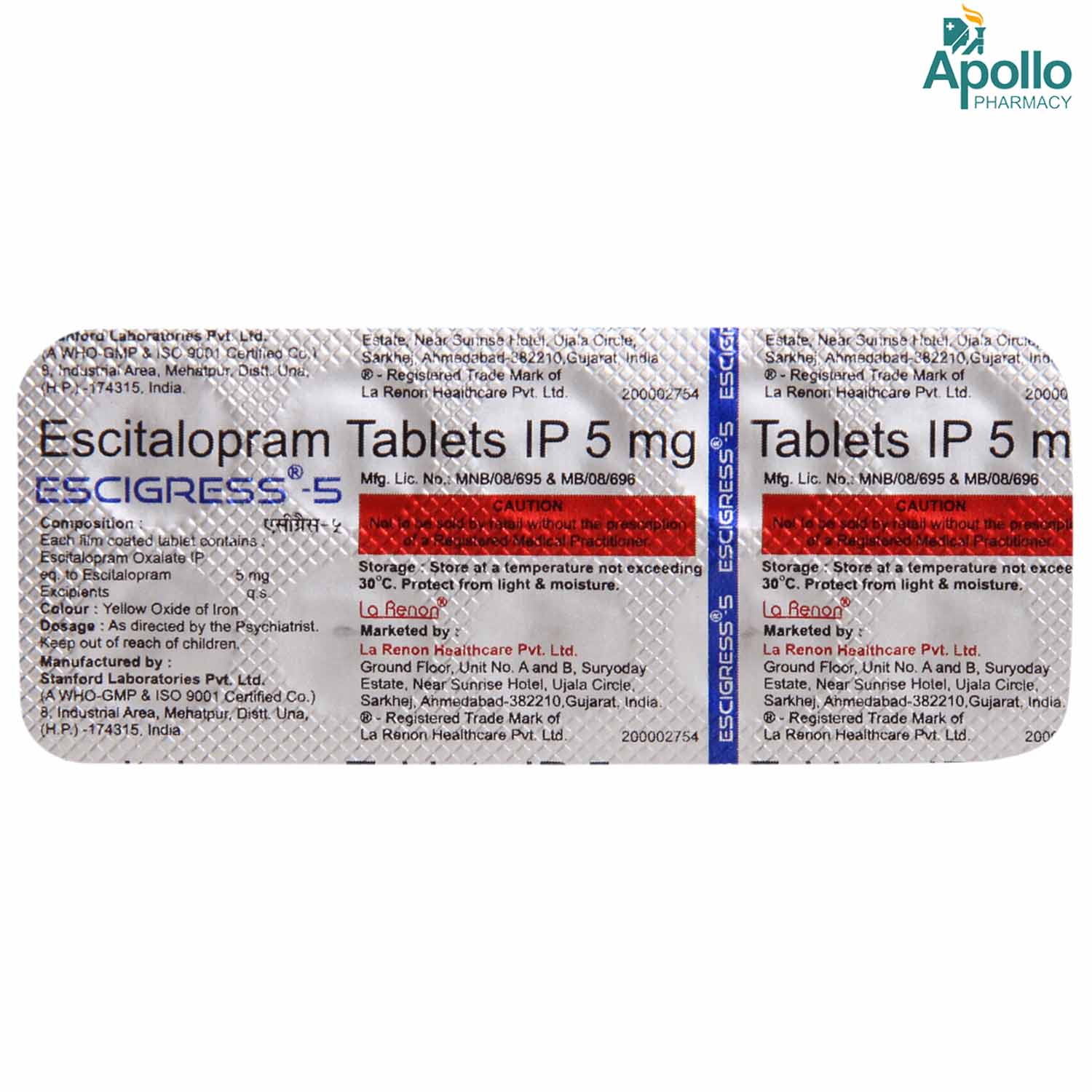 Escigress 5mg Tablet Price, Uses, Side Effects, Composition - Apollo 